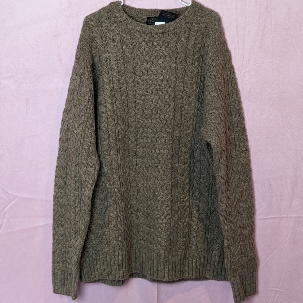 Pendleton 100% Shetland Wool Cable Knit Crewneck Pullover Sweater size XXL